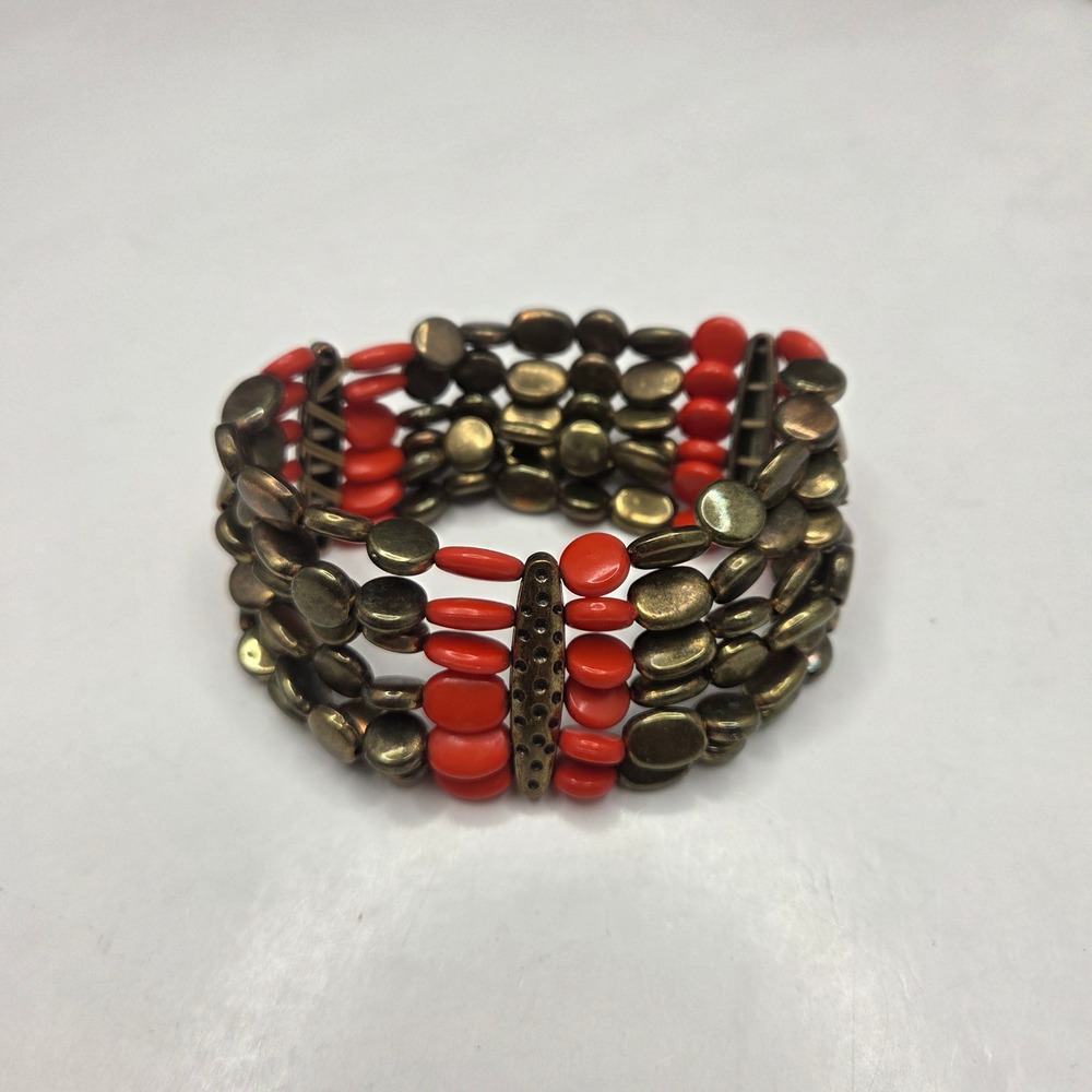 Unbranded Cuff Bracelet Multi Strand Stretch Bronze Orange Disc Bead Boho OS